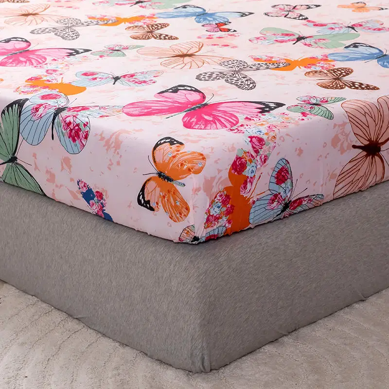 

New100%Polyester Printed Fitted Sheet Mattress Cover Four Corners With Elastic Band Bed Sheet(no pillowcases)