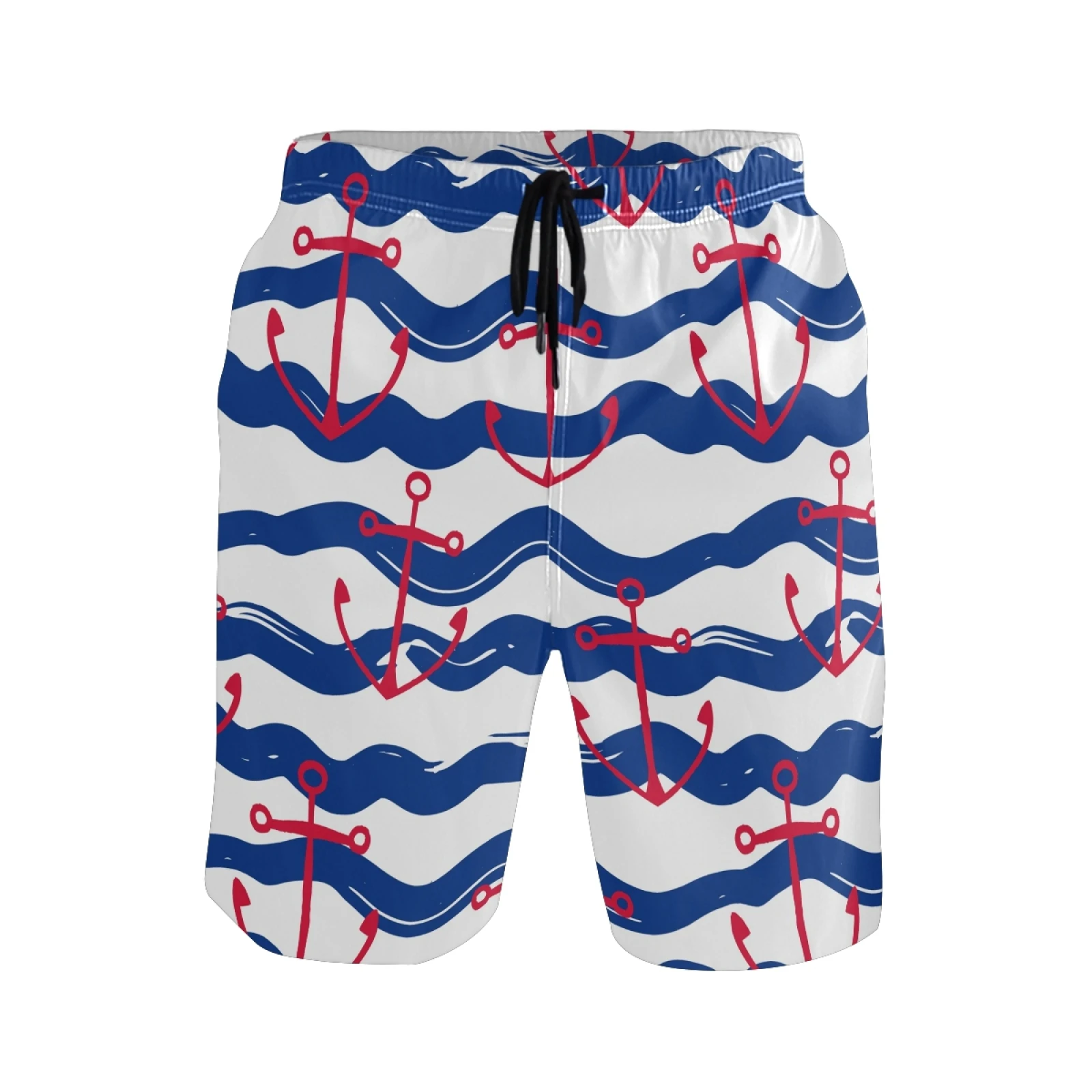

Mens Swim Trunks Anchor Pattern Quick Dry Beach Board Shorts Drawstring Lightweight with Elastic Waist and Pockets