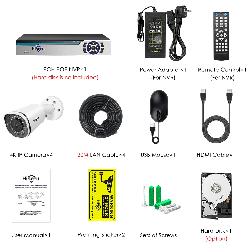 Hiseeu 4K POE ip-камера система 8CH NVR 8MP наружная Водонепроницаемая POE камера H.265 CCTV комплект видеонаблюдения
