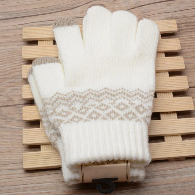 

Winter Men/Women Warm Jacquard Stretch Knit Gloves Female Print Magic Accessories Wool Full Finger Gloves Thicken Mittens