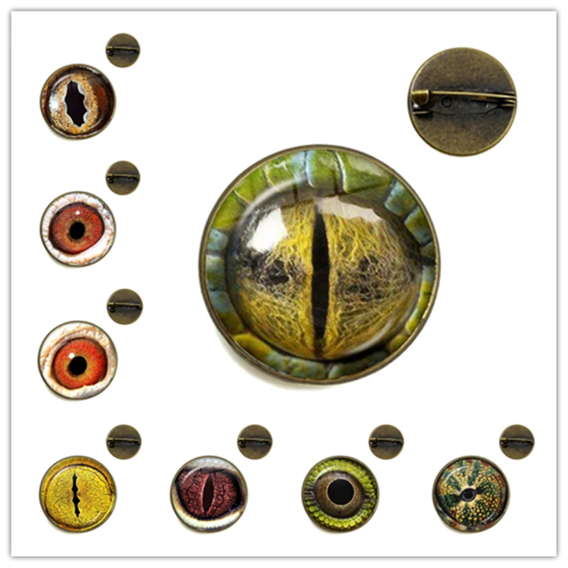 

1PC Dragon Eyes 20mm Glass Cabochon Brooch Animal Eyes Dragon Snake Owl Cat Tiger Eyes Collar Pins Jewelry For Women Men