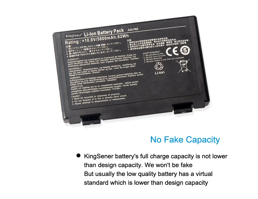 Аккумулятор KingSener 5800 мач для ASUS A32 F82 F52 K40A K50IJ K50 K51 K50AB k40IN K50ID K40K50IN K60 K61 K70