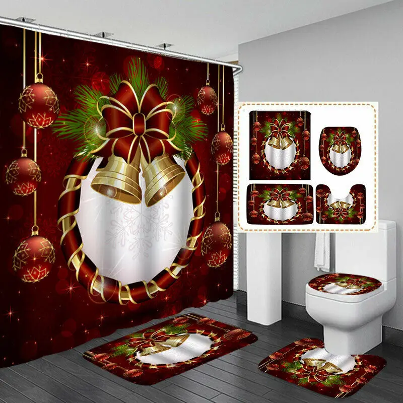

Christmas Serie Printing Bathroom Shower Curtain Toilet Waterproof Cover Mat