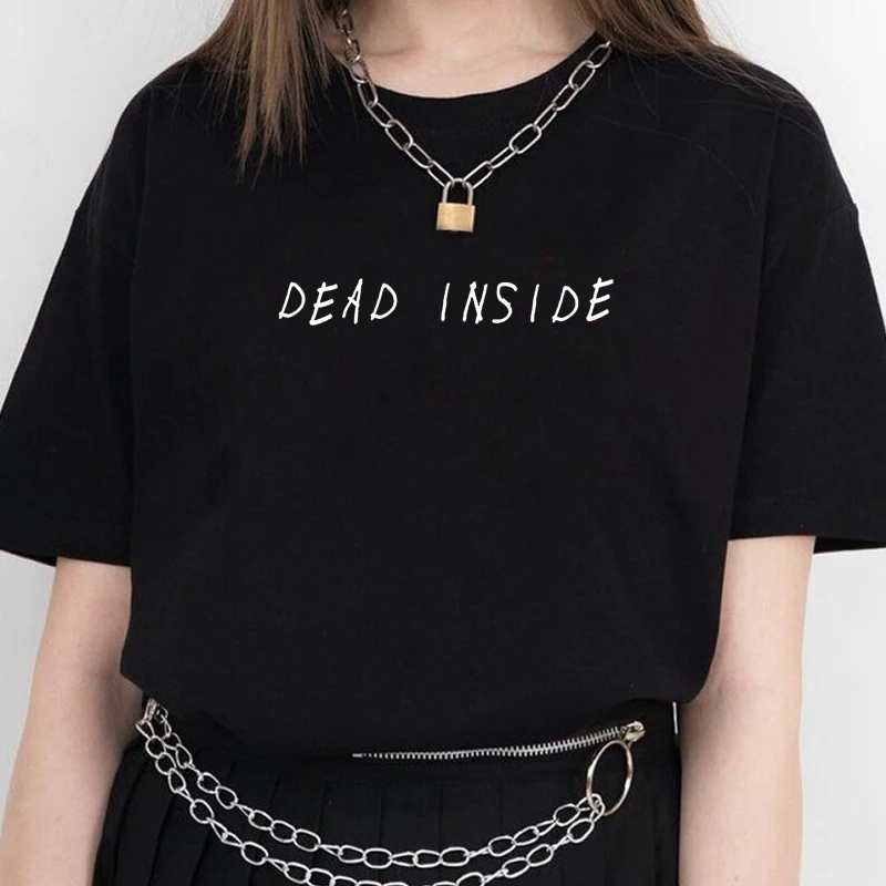 

Dead Inside Black Grunge T Shirts Women Gothic Clothes Causal Harajuku Cotton Tshirt Ladies Goth T-shirt 90s Fashion Top Tees