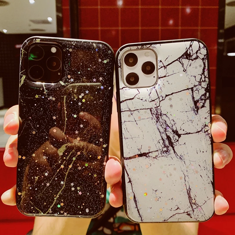 Блестящий Мягкий силиконовый чехол из ТПУ с блестящими стразами и мраморными