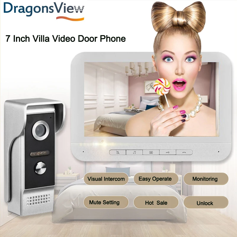 

Видеодомофон для дома, домофон с монитором 7 дюймов, 1000TVL, ночное видение, Водонепроницаемый дверной звонок, камера, контроль доступа, разбло...