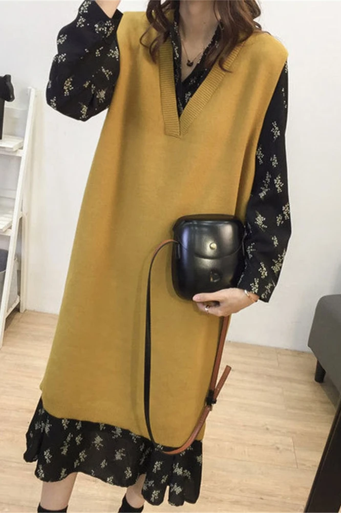 

Large size women's wear 2021 new spring clothes fat mm loose slim foreign style aging floral dress two-piece suit