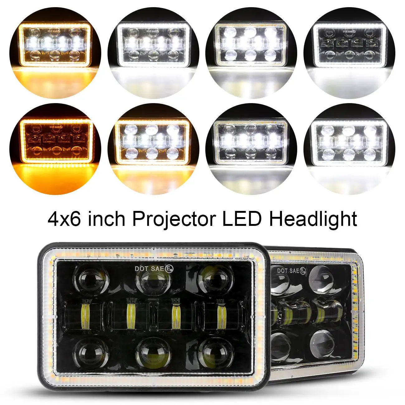 

4X6'' Car Suqare LED Headlights Hi-Lo Beam DRL Turn Signal Lamp Waterproof For Truck Trailer Boat Lorry Van Caravan H4651 H4652