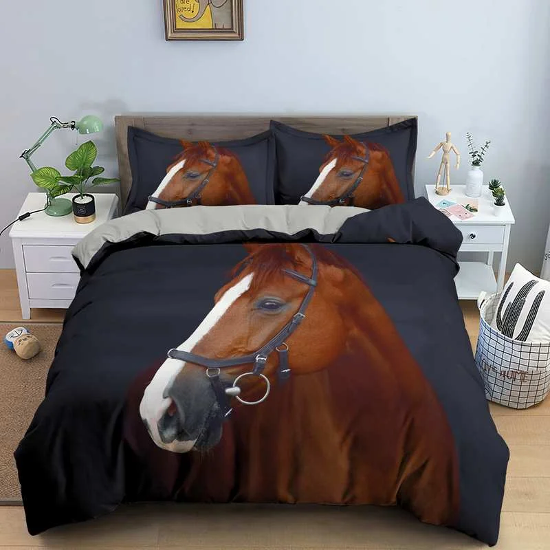 

Horse Bedding Sets Single Double Queen King Size Quilt Duvet Cover Set with Pillowcase 2/3 PCS Bedclothes
