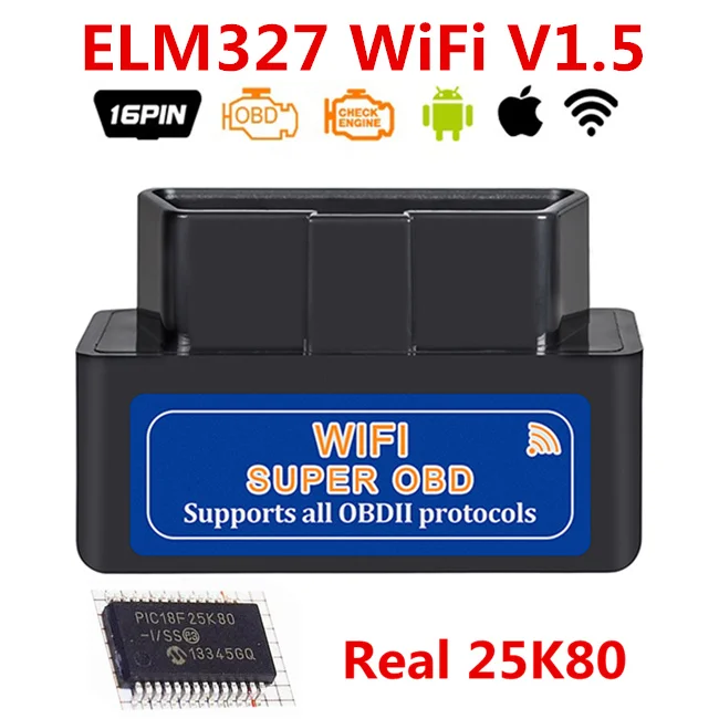 ELM327 WIFI Black ELM327 wi-fi V1.5 pic18f25k80 сканер OBD2 ELM 327 Wi-Fi OBD OBD2 1,5 автомобильный диагностический инструмент ELM327 PIC18F25K80 для Android/IOS/ПК - Цвет: ELM327 WIFI Black