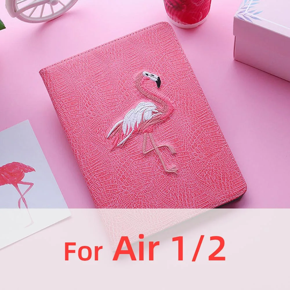 For Air 1 2 3D фламинго на плоской подошве с вышивкой Чехлы для iPad Pro 10,5 IPad Air 1 2 IPad Mini 3 4 5 A1476 A1822 A1538 тонкий мягкий чехол с откидной крышкой в виде ракушки Стенд кожаный чехол - Цвет: For Air 1 2