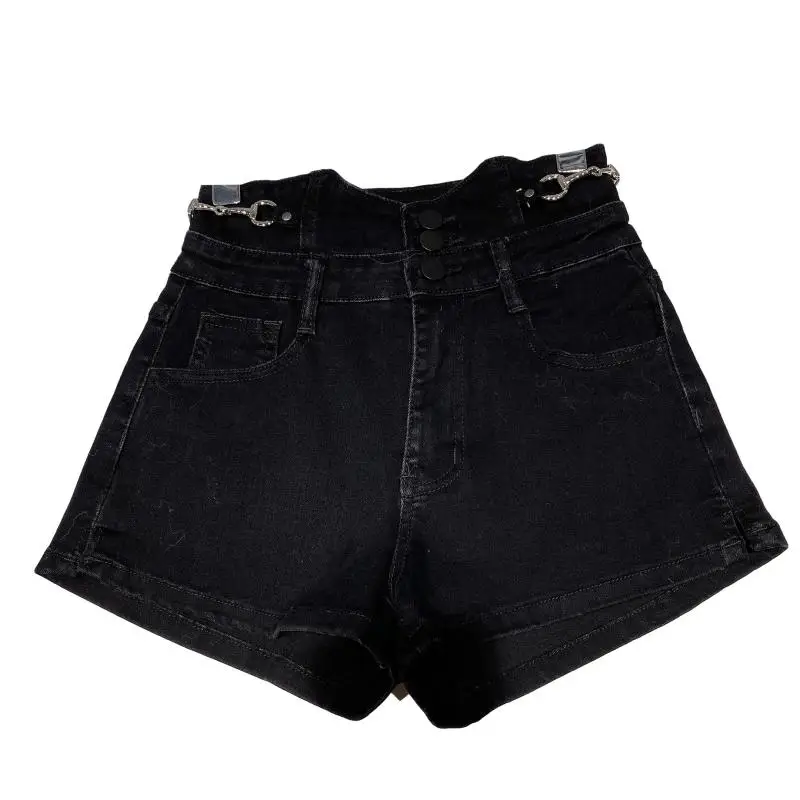 

SHENGPALAE 2021 Spring New Arrivals Women's Personality Metal Buttons Belt High Waist Denim Shorts Women Streetwear Female ML304