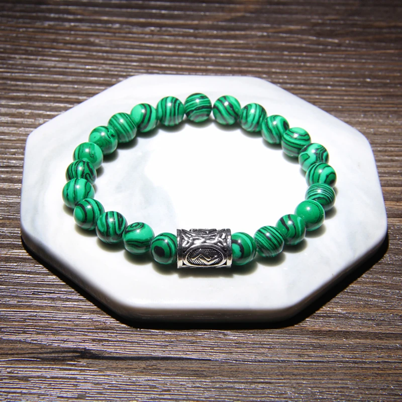 Простые 8 мм натуральные зелёные малахитовые браслет из натурального камня