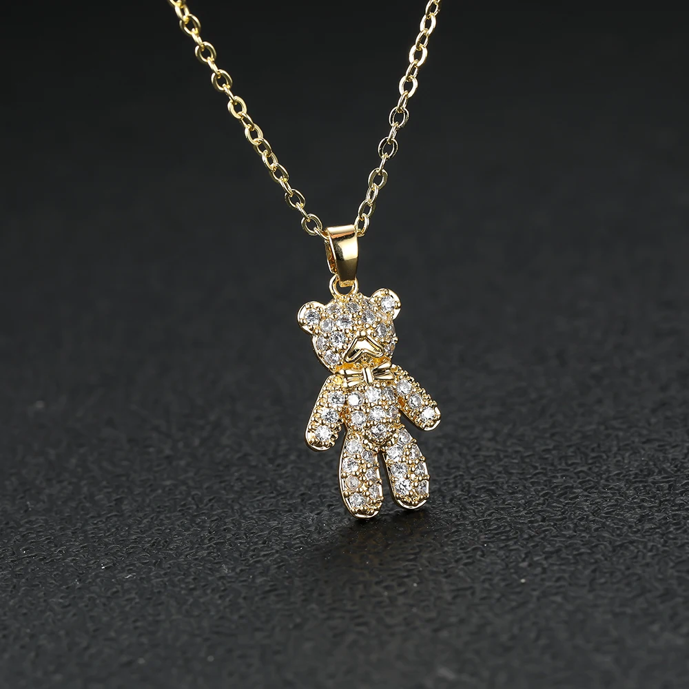 

Exquisite Lovely Gold Color Cute Bear Pendant Necklace Inlay Full Sparkling Zircon For Women Delicate Wedding Birthday Gifts
