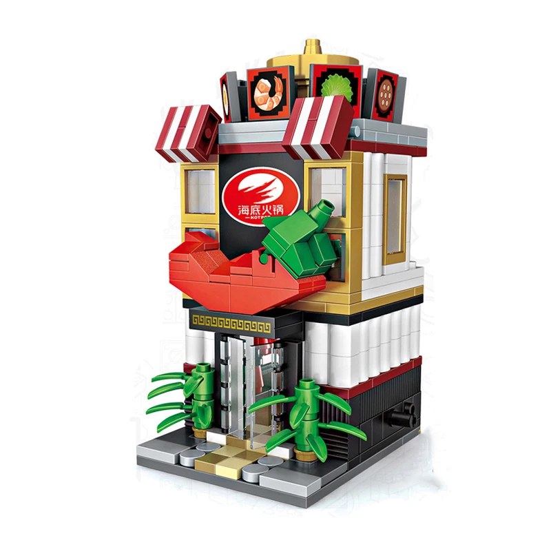 LOZ 1627 г. городская улица горячий горшок магазин еды архитектура ресторана 3d