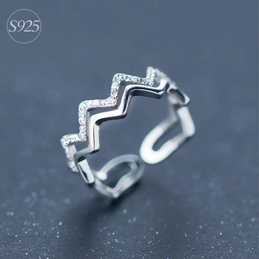 

925 Sterling Silver Double-layer Irregular CZ Zircon Wave Rings Rose Gold Open Rings Jewelry For Women Party Gifts