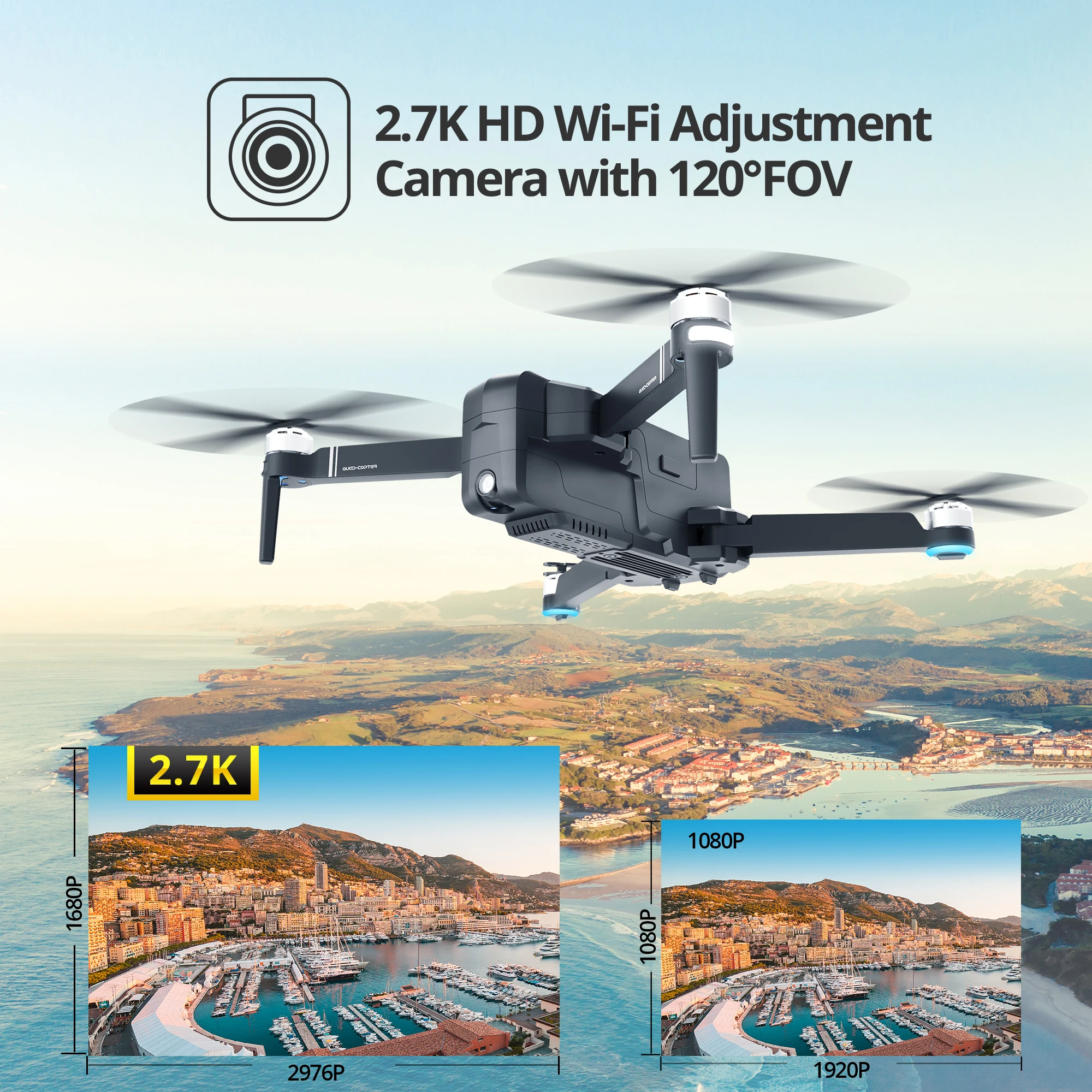 Дрон Holy Stone DE22 с GPS 2 7 K HD камера углом обзора 120 ° Wi Fi FPV видео складной RC бесщеточный