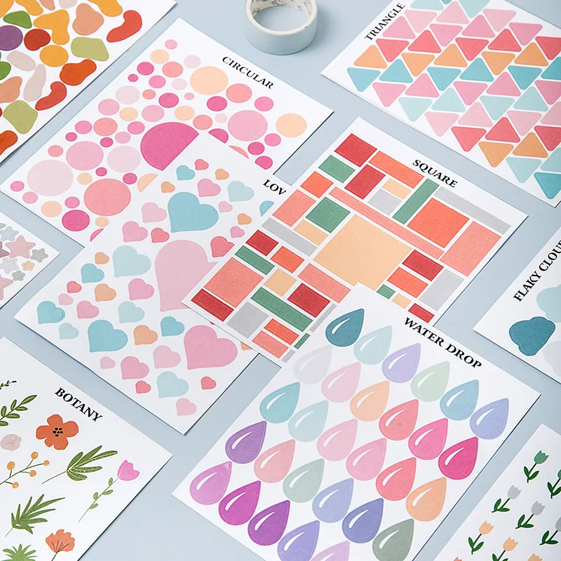 

Hot Colorful Pattern Fresh Paperback Sticker DIY Scrapbooking Decorative Colored Photo Album Diary Happy Planner Decoration