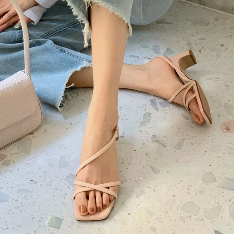 

KemeKiss Women Sandals Shoes Fashion Solid Color Square High Heels Shoes Women Nice Genuine Leather Slip On Footwear Size 33-40