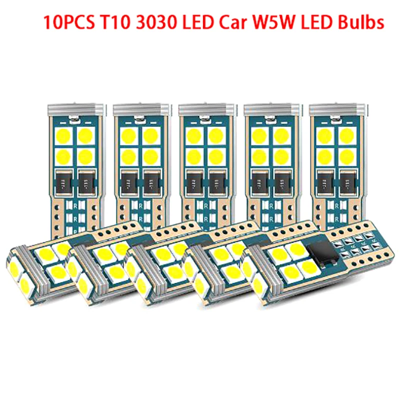 

10 шт. T10 светодиодный W5W лампы 10-SMD Canbus 168 194 6000K автомобиля 12V Белый укрыты внутренной сводной светильник Габаритные огни светильник s ошибок дл...