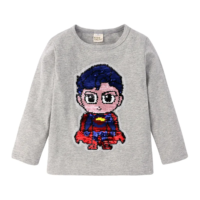 

Boys T-shirts Changing Color Captain America Switchable Sequins T Shirt Children Tops Clothes