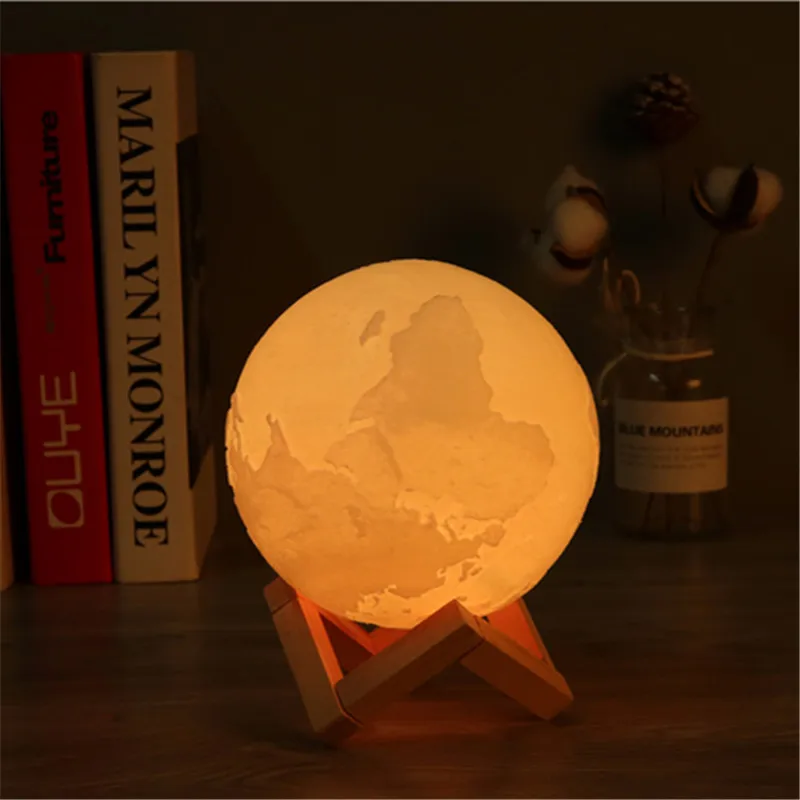 3-D печати земля лунный свет для зарядки Ночная светодиодный светильник 2 цвета