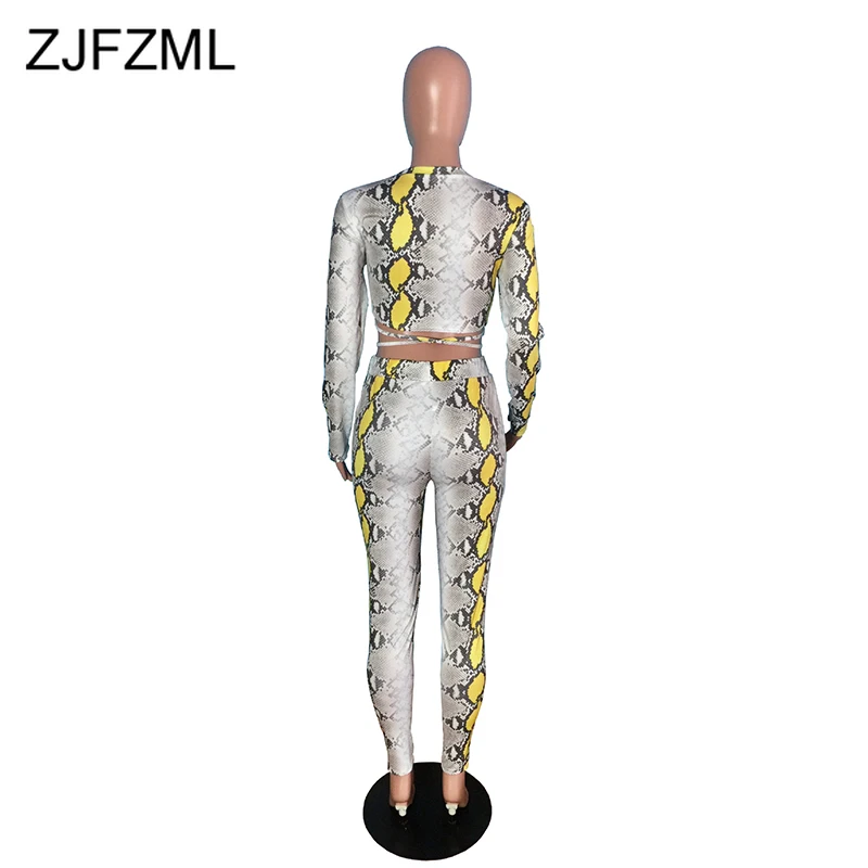 

Serpentine Sexy Two Piece Matching Set Women O Neck Long Sleeve Lace Up Crop Top and Bodycon Pencil Pants Clubwear 2 Pcs Outfit