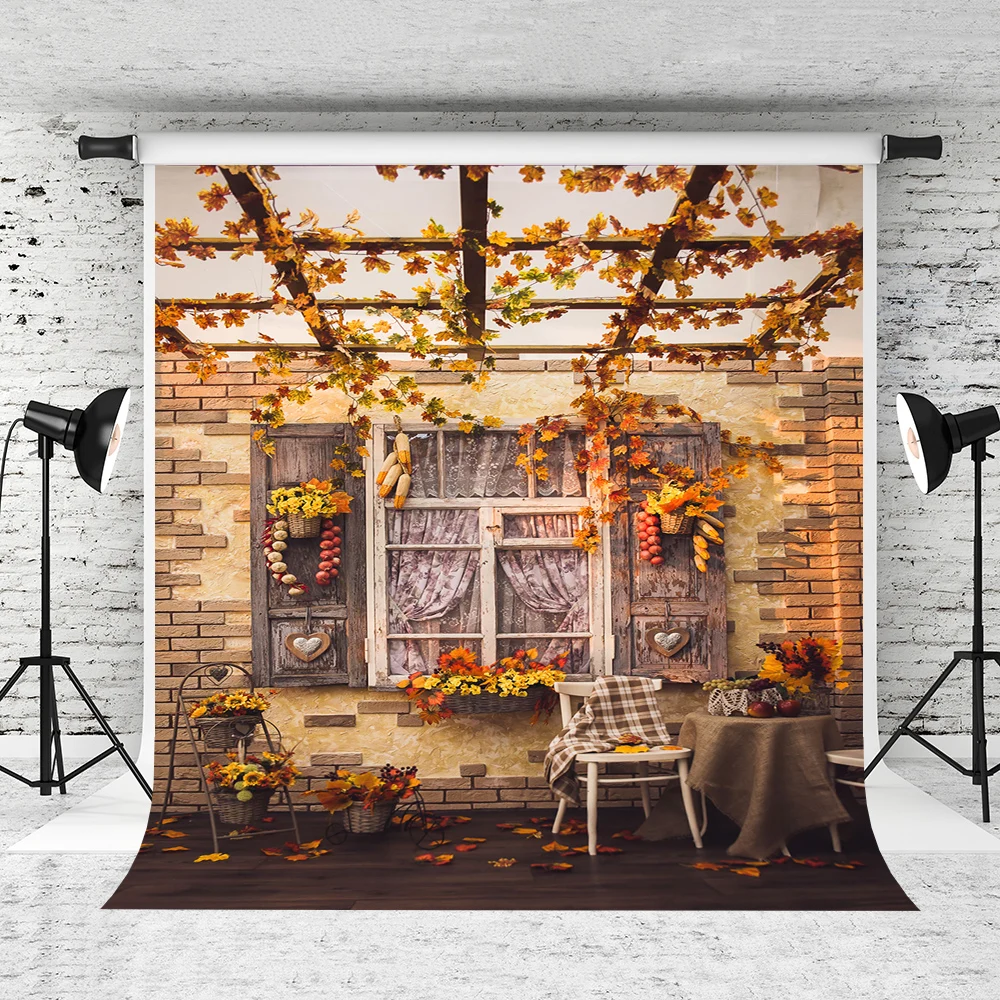 

Винтажный фон для фотосъемки со старым домом в свадебном стиле, фон с листьями для детской вечеринки, хлопковые моющиеся фоны для фотостуди...