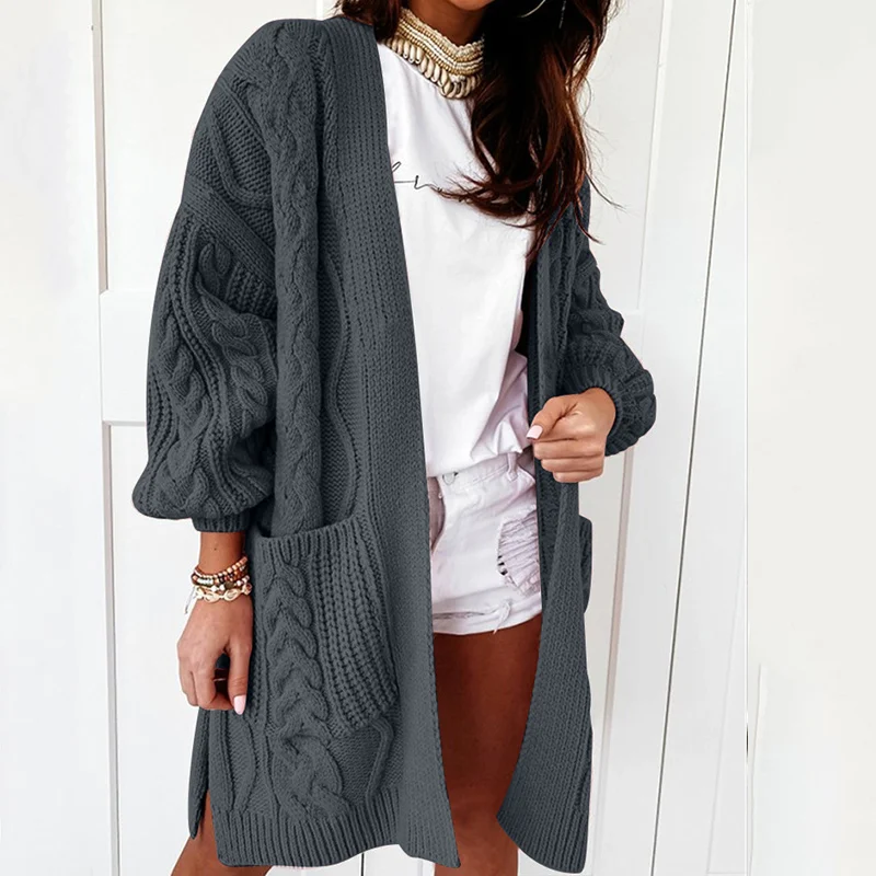 

Vintage Twist Cardigan Women Winter Sweater Knitwear Autumn Winter Long Top Female Solid Lantern Sleeve Oversized Knit Cardigans