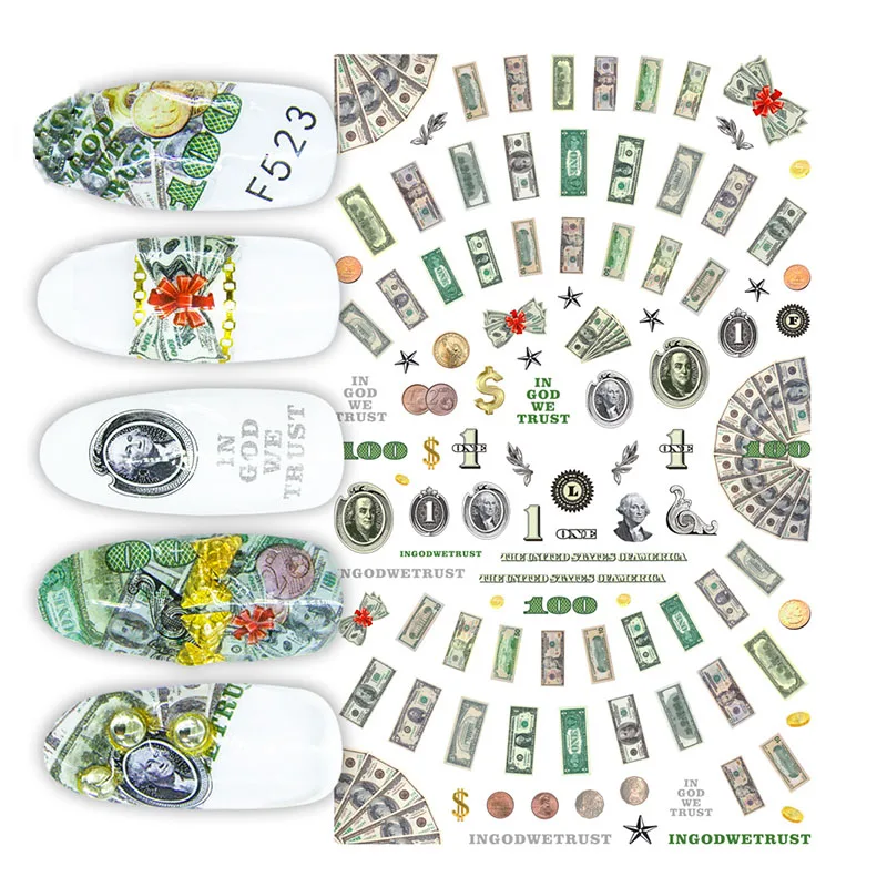 Рисунки на ногтях Стикеры Деньги Доллар богатых Стиль наклейки фольга для