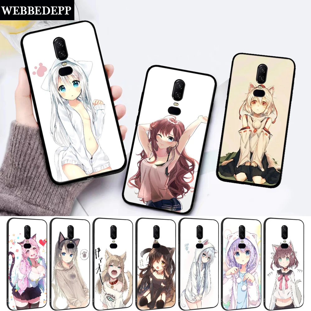 Мультяшный аниме kawaii Девушка Кот Силиконовый мягкий чехол для Oneplus 5 5T 6 6T 7 7T