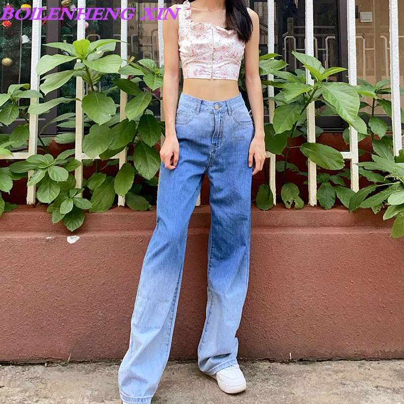 

Office Lady Wide Leg Jeans r Women Bottom Denim Pants High Waist Full Length Clothing Trousers Vintage Streetwear Fashion Madam