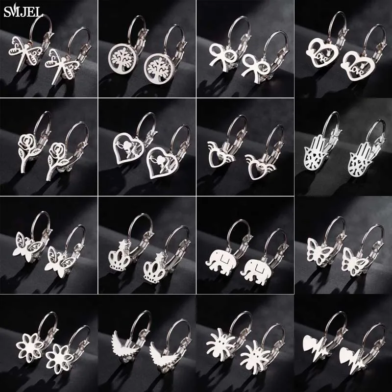

2021 New Stainless Steel Earrings for Women Fashion Jewelry Insect Owl Elephant Butterfly Dragonfly Animal Drop Earring Gifts