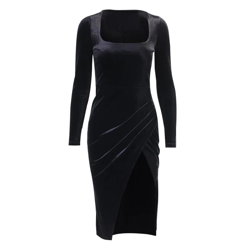 Винтажное готическое черное платье InsGoth с высоким разрезом Женские Элегантные