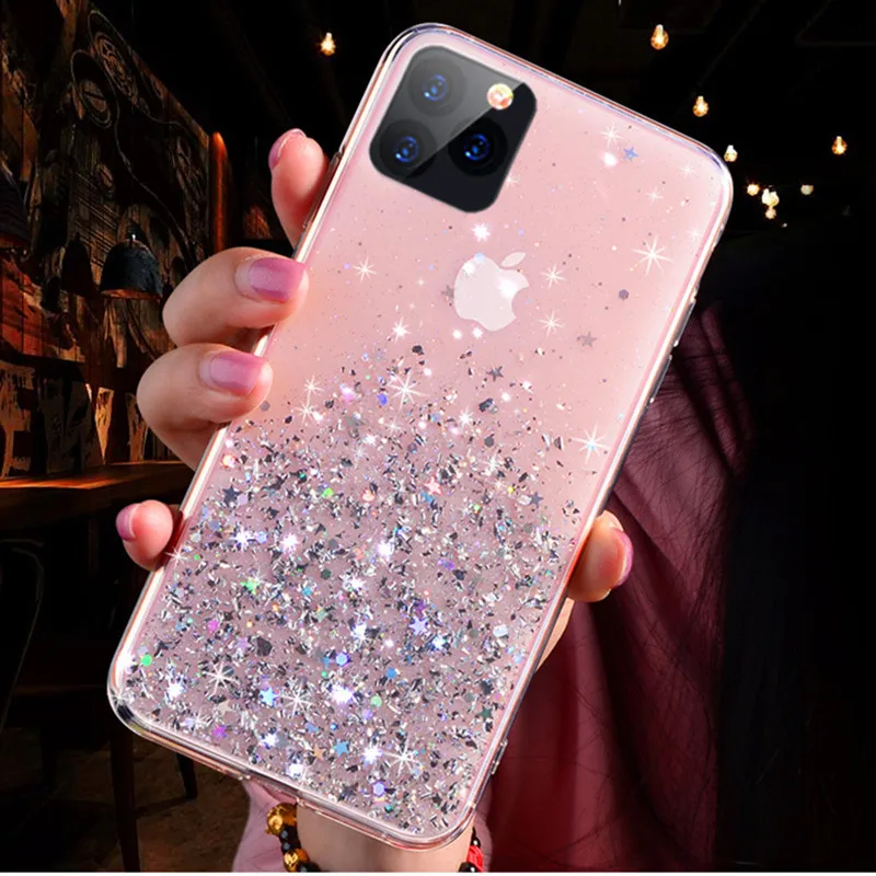 Чехол для нового IPhone 11 XS Max X XR блестящий чехол прозрачный черный розовый зеленый чехол для Iphone 11 Pro Max