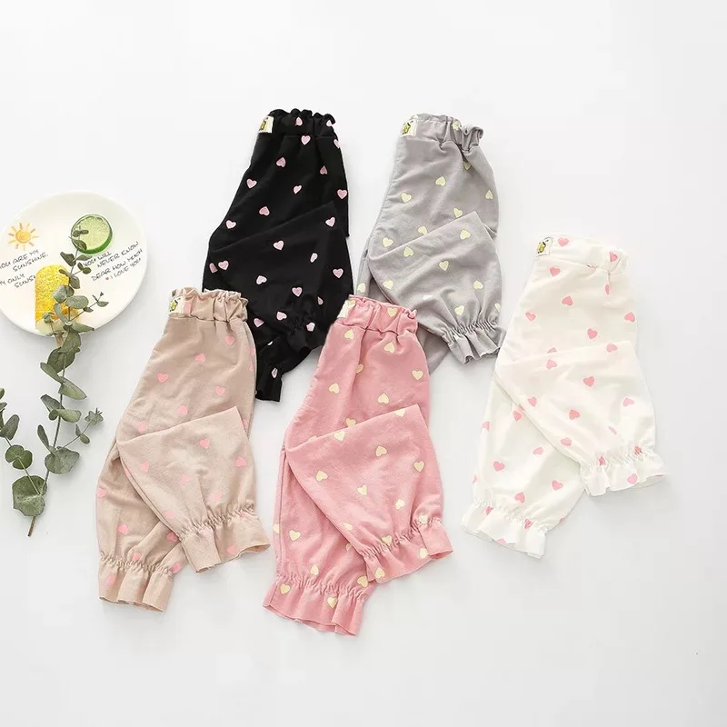 Весенне летние штаны для новорожденных хлопковые леггинсы с принтом сердца