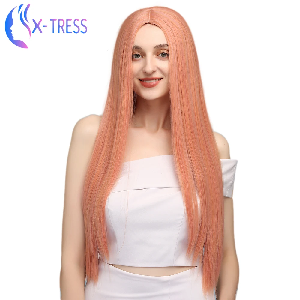 Синтетический парик розового цвета длинные прямые искусственные волосы парики