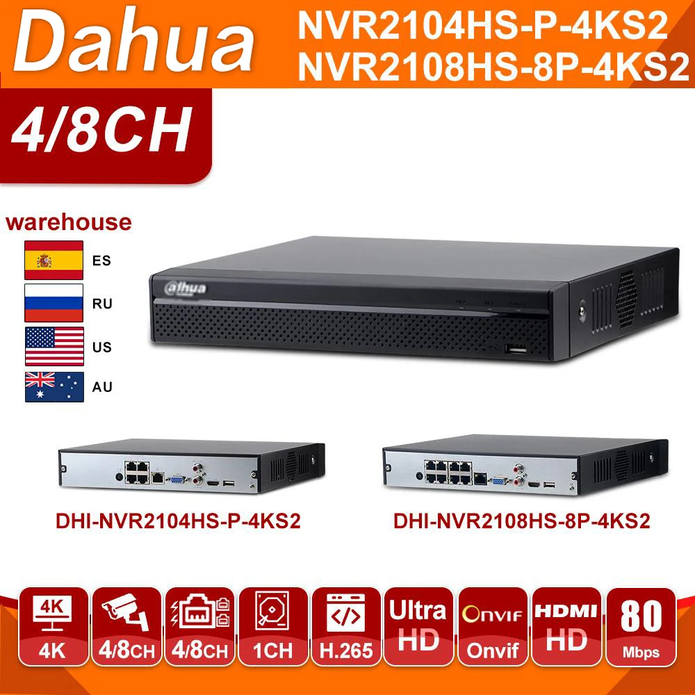 

Видеорегистратор сеть Dahua, оригинальный, NVR2104HS-P-4KS2, NVR2108HS-8P-4KS2, 4 канала, 8 каналов, POE, NVR, 4K, H.265, POE, система видеонаблюдения