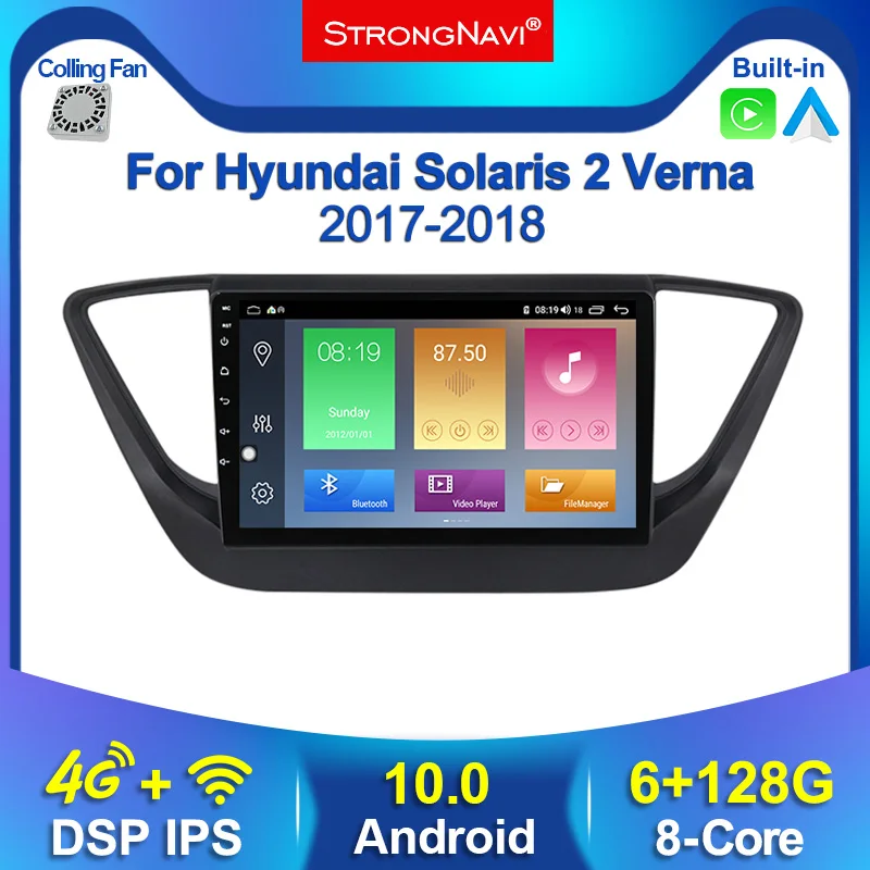 

6+128G Android 10.0 4G Lte Car Radio Multimedia Audio Player For Hyundai Solaris 2 Verna 2017 2018 GPS Navigation Carplay WIFI