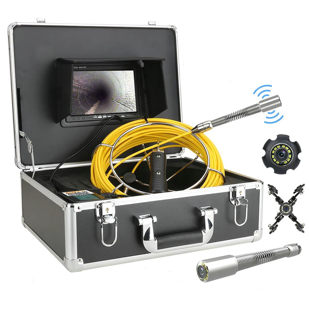 

7" Monitor 30M Sewer Pipe Inspection Video Camera with Auto balance Auto Self Leveling 512HZ Transmitter Pipe Locato 22MM IP68 H