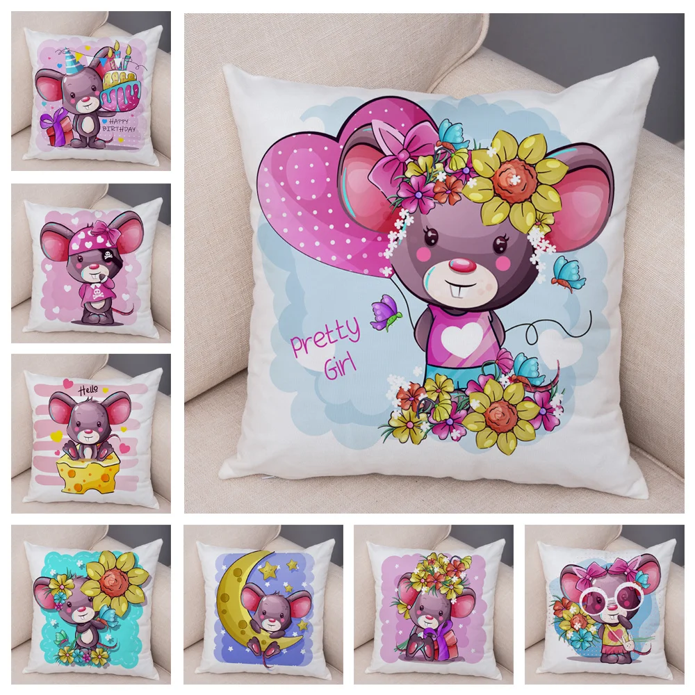 

Cute Cartoon Mouse Cushion Cover For Children Room Sofa Home Polyester Decor Animal Pillow Case 45x45cm Funda Cojin Cojines
