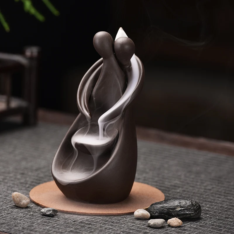 smoke waterfall backflow incense burner creative couple hug incense holder censer ceramic handicrafts home decor gift ornaments free global shipping