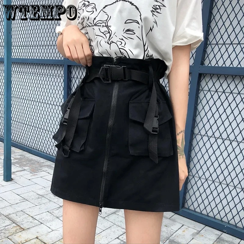

Y2K Harajuku Cargo Skirts Women Black Gothic Streetwear Mini Skirt Zipper Belt Pockets Designer Hip Hop Faldas Summer Jupe Femme