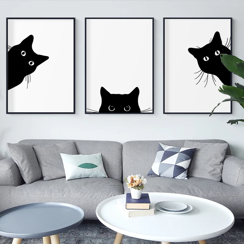 

Nordic Style Lovely Black Cat Art Canvas Painting Poster and Print Wall Decorative Pictures for Living Room Kids Room Home Decor