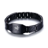 personalized constellations zodiac sagittarius black stainless steel carbon men bracelet bio therapy adjust tool