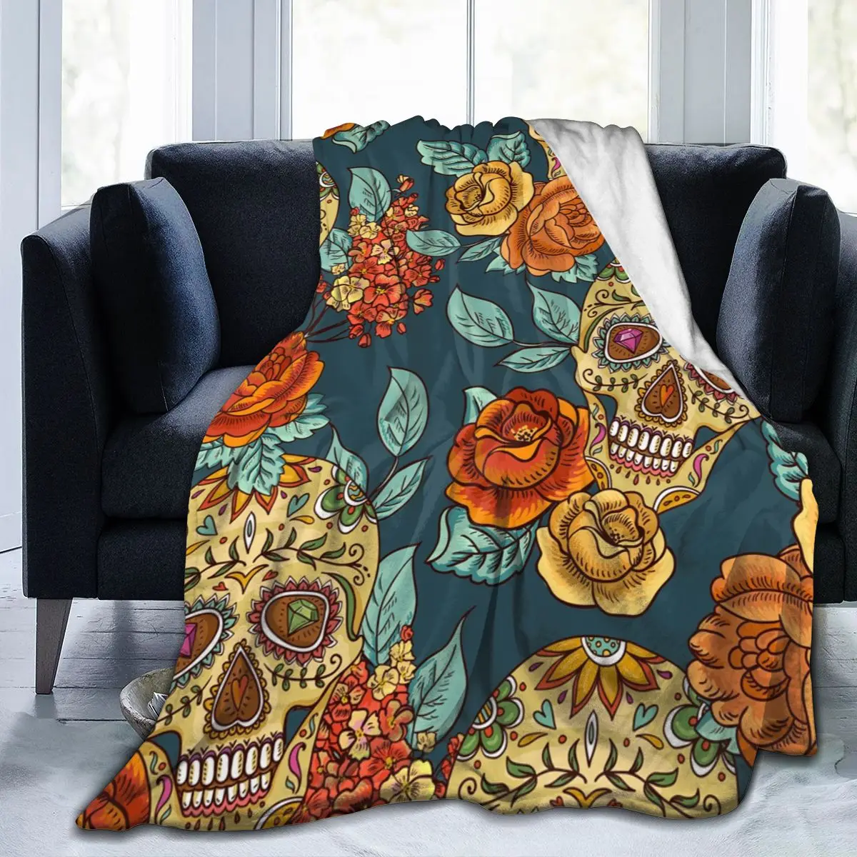 

Floral Skull Design Soft Blankets For Bed Couch Sofa All Season Warm Flower Fleece Blanket Dropship Decorative Flannel Throws