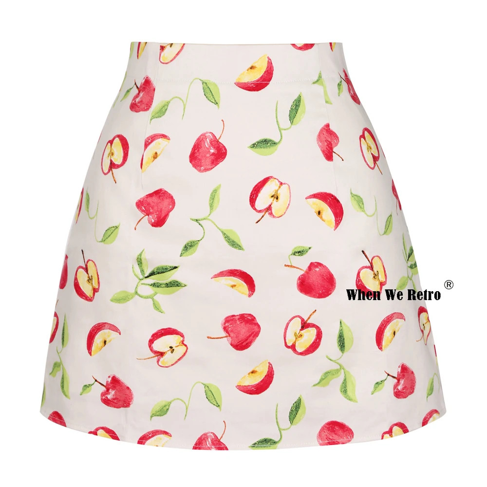 

50s Summer Beach Holiday Boho Fruits Printed Beige Skirt SS0008 ropa mujer Short Mini Style Vintage Skirts Faldas