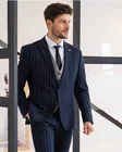 Костюм Homme для брака, мужские костюмы в темно-синюю полоску, приталенный Блейзер, смокинги для жениха, свадьбы, Terno Masculino, 3 шт., куртка + брюки + жилет