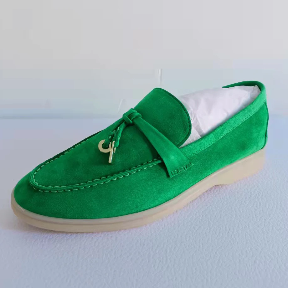 

Classic Flat Casual metal lock Walking Shoes Women single shoes round Toe real leather lazy Loafers Spring Mules Unisex 2021