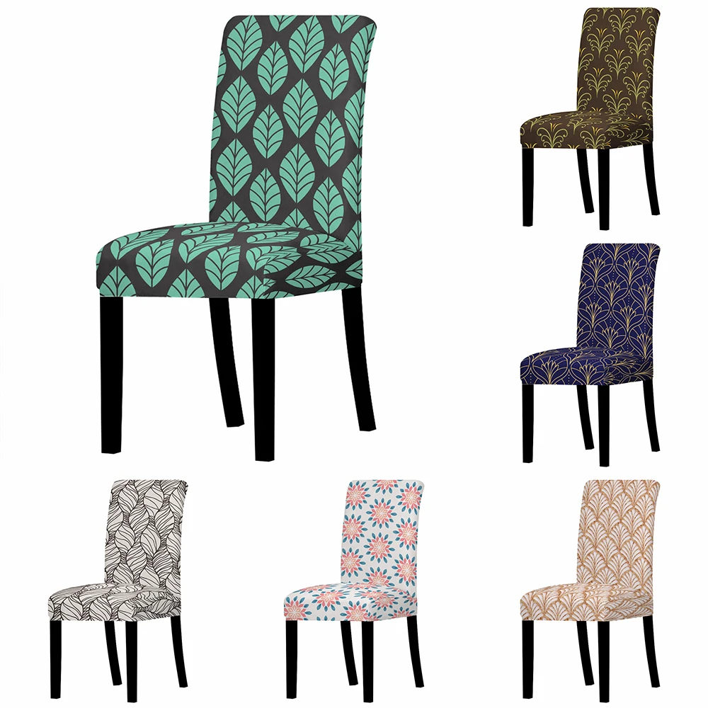 

Abstract Green Leaf Chair Cover Spandex Stretch Geometric Flower Seat Chair Case Wedding Removable Elastic Slipcover Chair Cover
